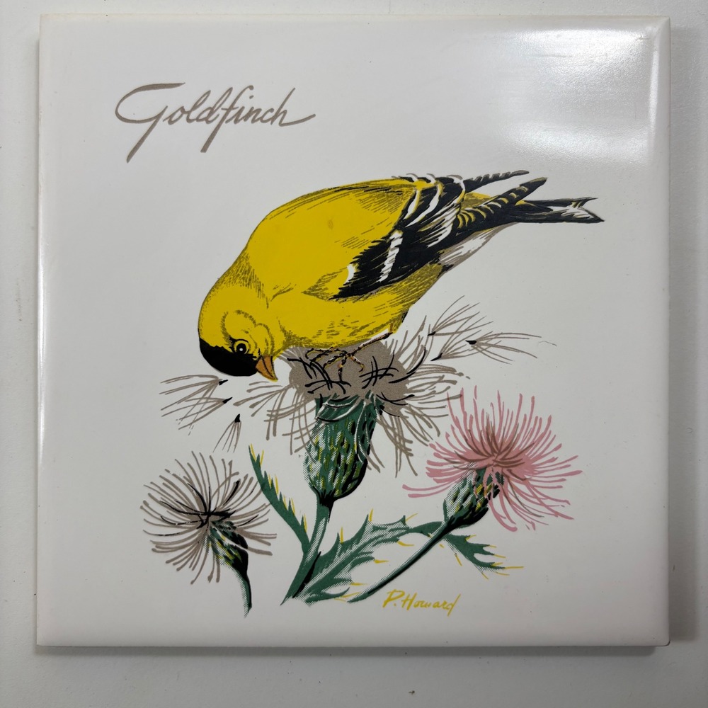 Vintage‎ ScreenCraft Goldfinch Ceramic Tile Wall Art P Howard Signed
